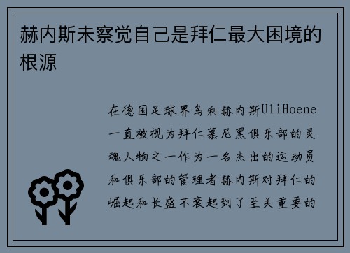 赫内斯未察觉自己是拜仁最大困境的根源